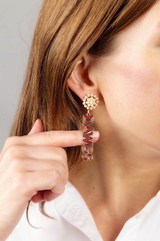 Georgia Bulldogs Pearl Cluster Outline Enamel Drop Earrings