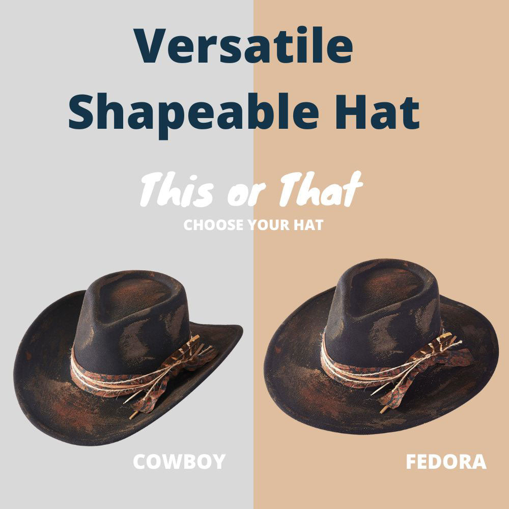 Vintage Feather Accent Distressed Fabric Band Rustic Cowgirl Western Fedora Hat