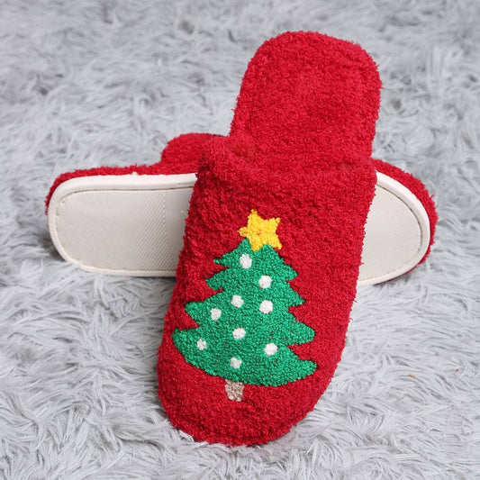 Cozy Christmas Tree Slippers Holiday Fuzzy House Shoes for Women & Men