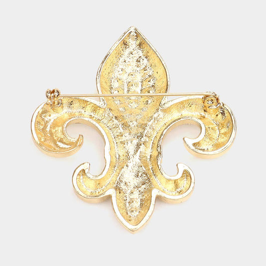 Rhinestone Embellished Fleur de Lis Pin Brooch