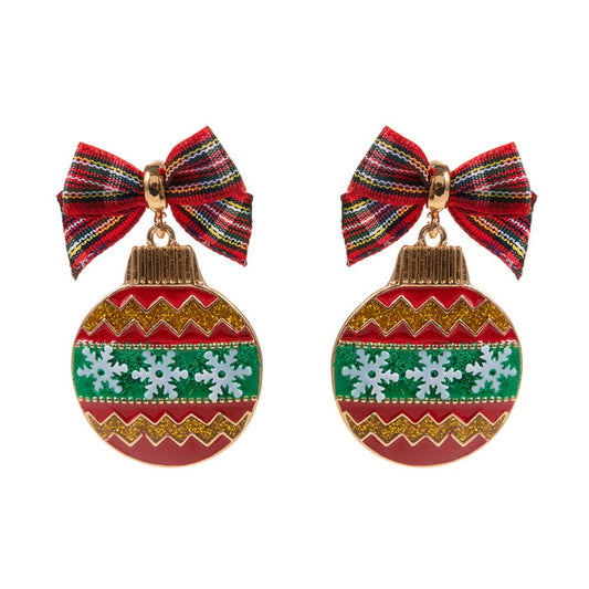 Bow Pointed Enamel Christmas Ornament Dangle Earrings