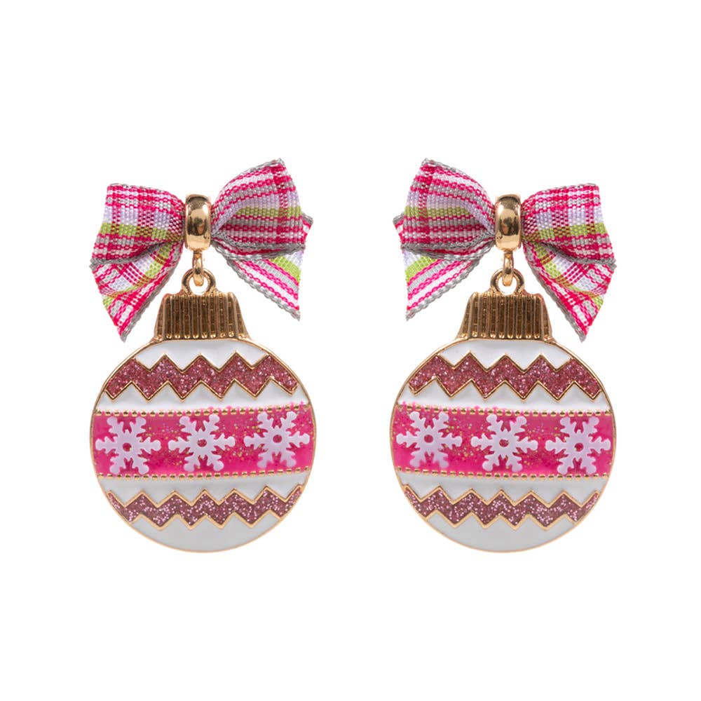 Bow Pointed Enamel Christmas Ornament Dangle Earrings