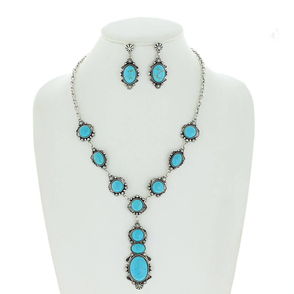 Western Turquoise Adjustable Necklace Earring Set
