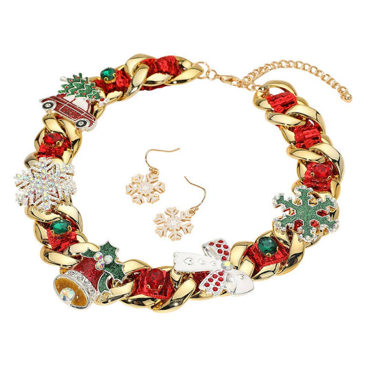 Chunky Christmas Bell Snowman Bow Tree Truck Snowflake Necklace