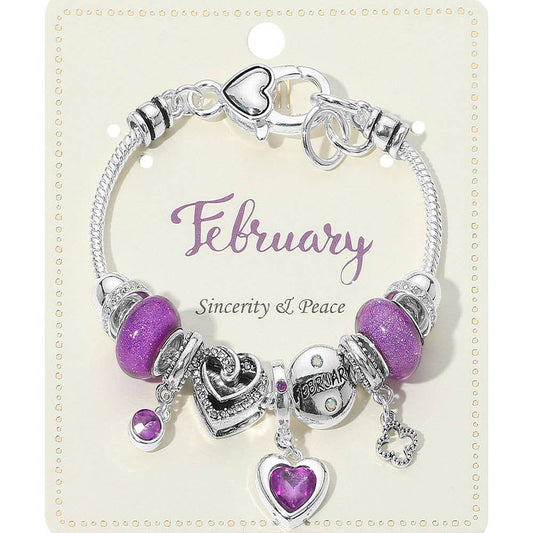 Birthstone Heart Charm Multi Beaded Bracelet