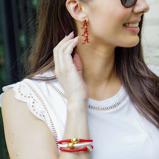 Alabama Crimson Tide Triple Drop Enamel Earrings in Crimson