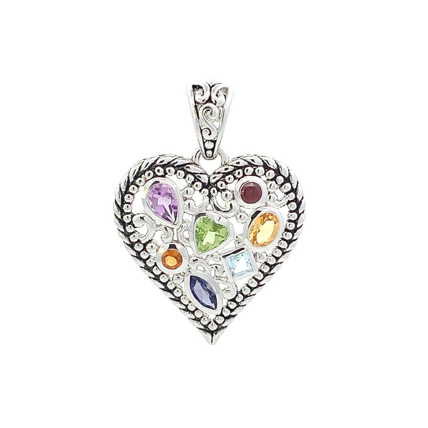 Sterling Silver Mixed Geometry Heart Chakra Rainbow Pendant