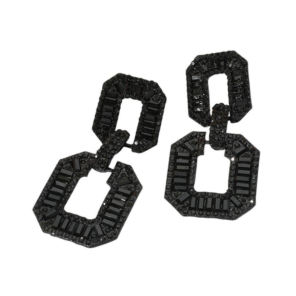 Bold Geometric Baguette Stone Embellished Doorknocker Evening Earrings