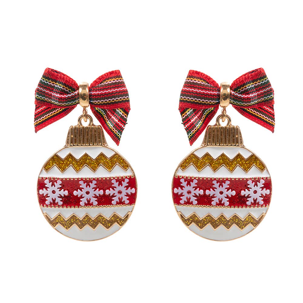 Bow Pointed Enamel Christmas Ornament Dangle Earrings
