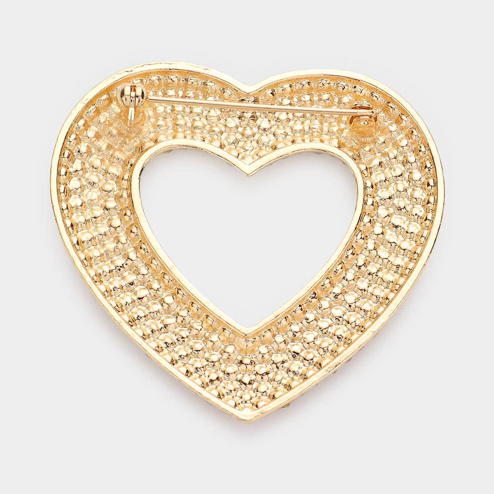 Rhinestone Embellished Open Heart Pin Brooch