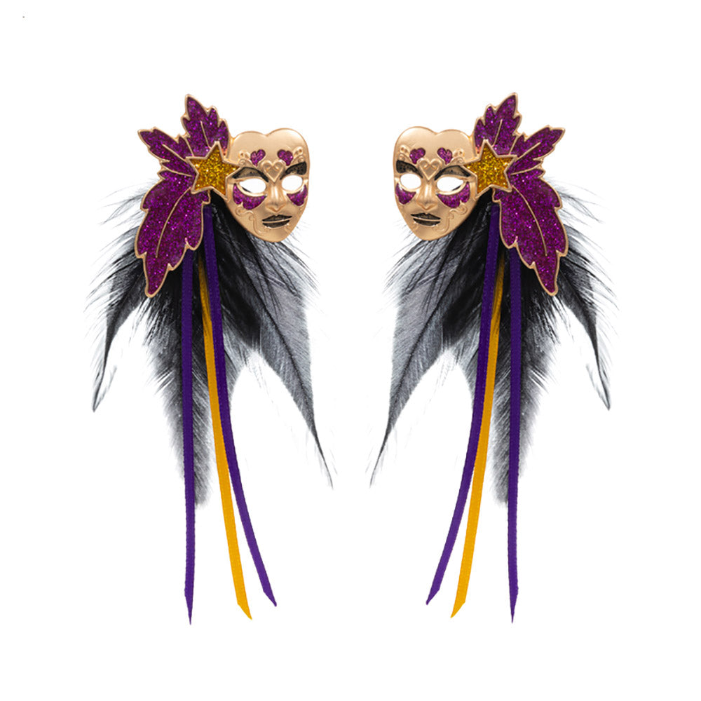Mardi Gras Masquerade Mask Feather Earrings