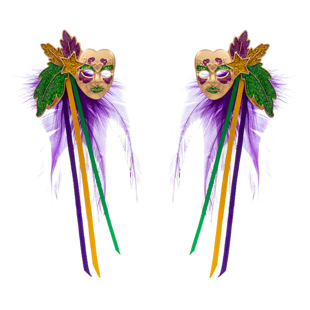 Mardi Gras Masquerade Mask Feather Earrings
