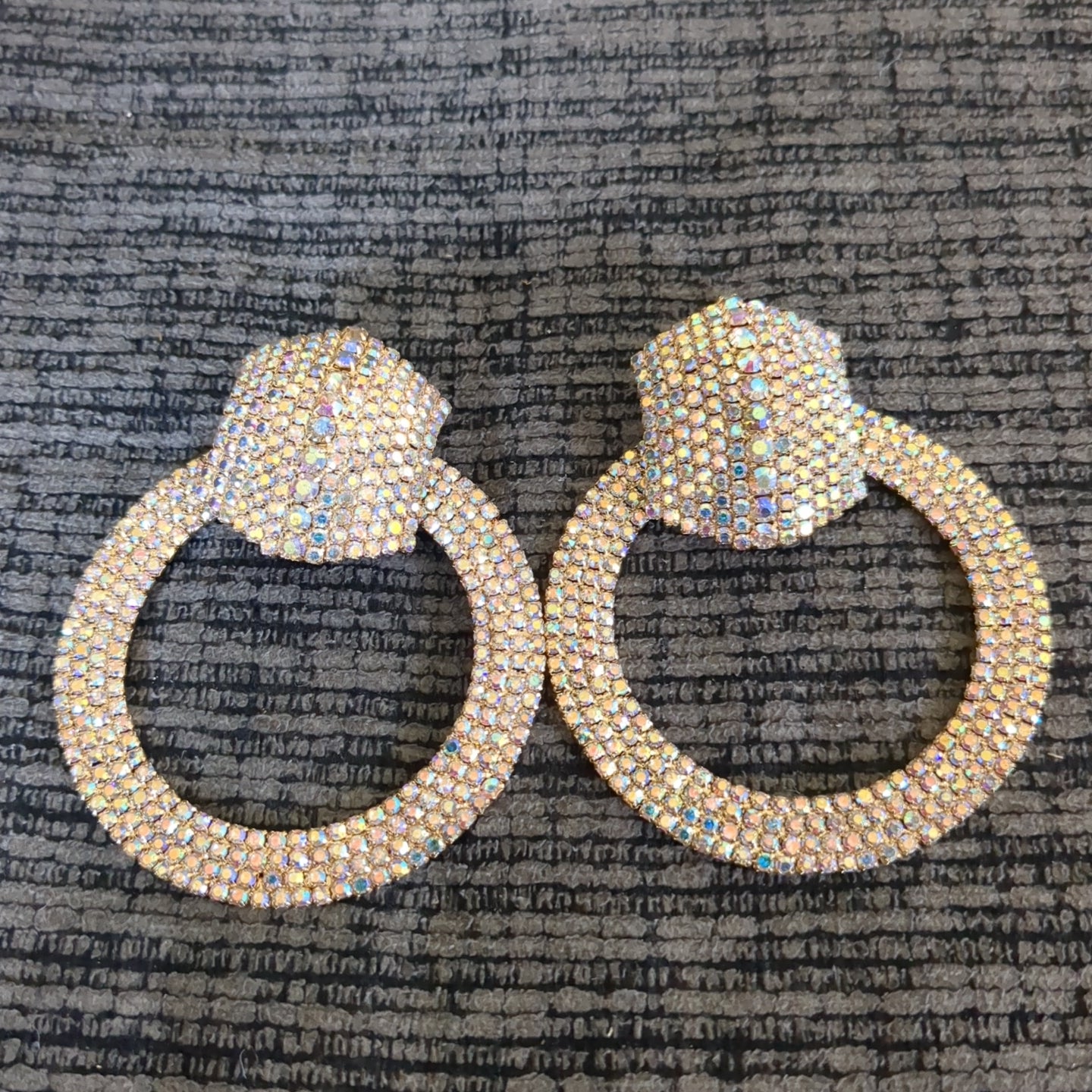 Rhinestone Pave Hexagon Open Circle Evening Earrings
