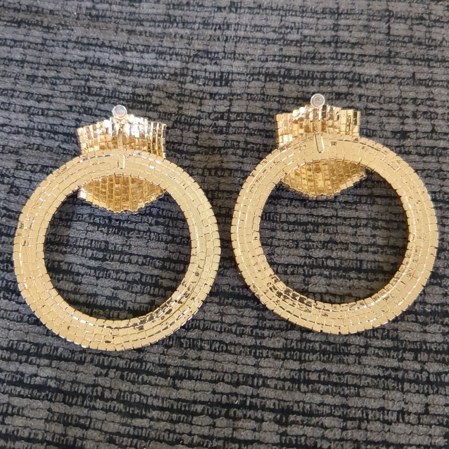 Rhinestone Pave Hexagon Open Circle Evening Earrings