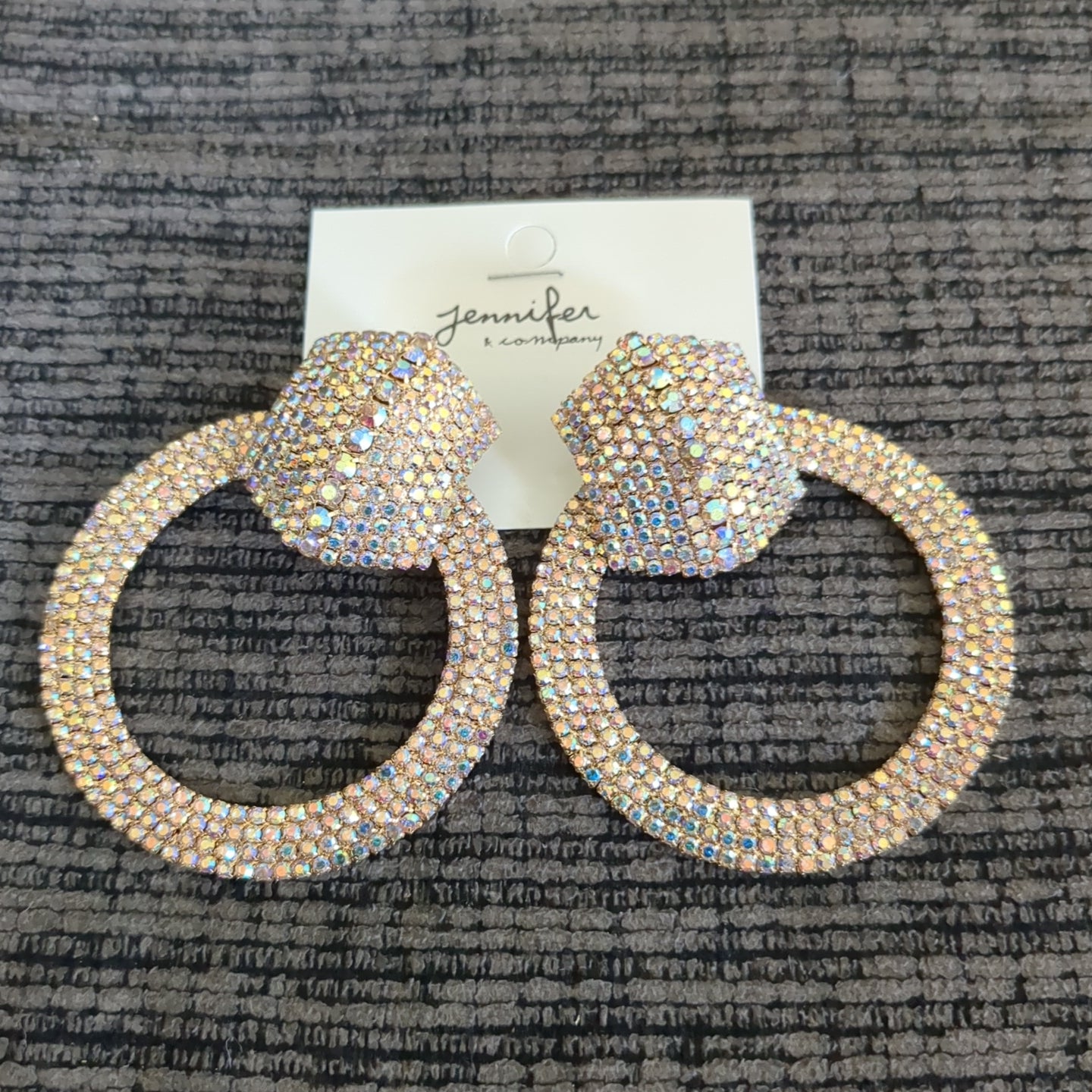 Rhinestone Pave Hexagon Open Circle Evening Earrings