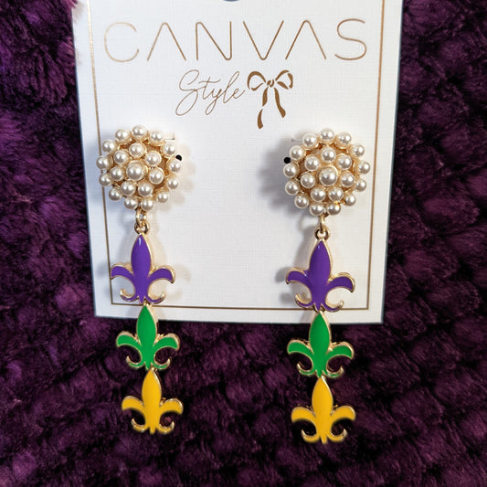 Mardi Gras Linked Fleur De Lis Enamel Earrings in Jewel Tone