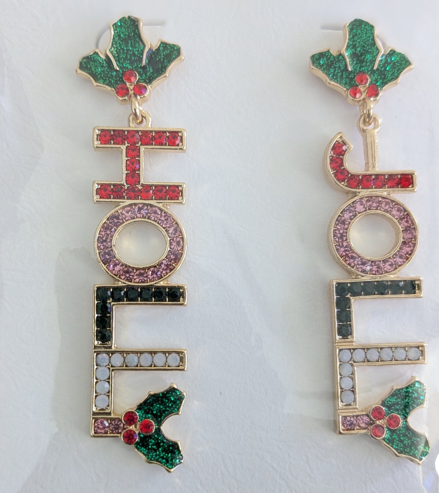Pearl Paved Holly Jolly Message Dangle Earrings