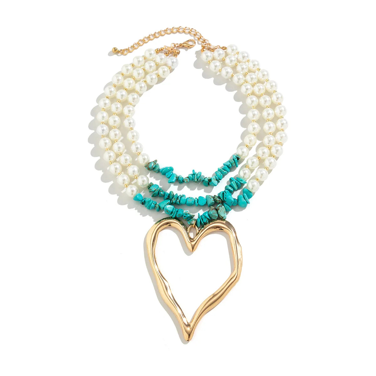 Pearl Bead Chain Necklace for Women with Hollow Heart Pendant
