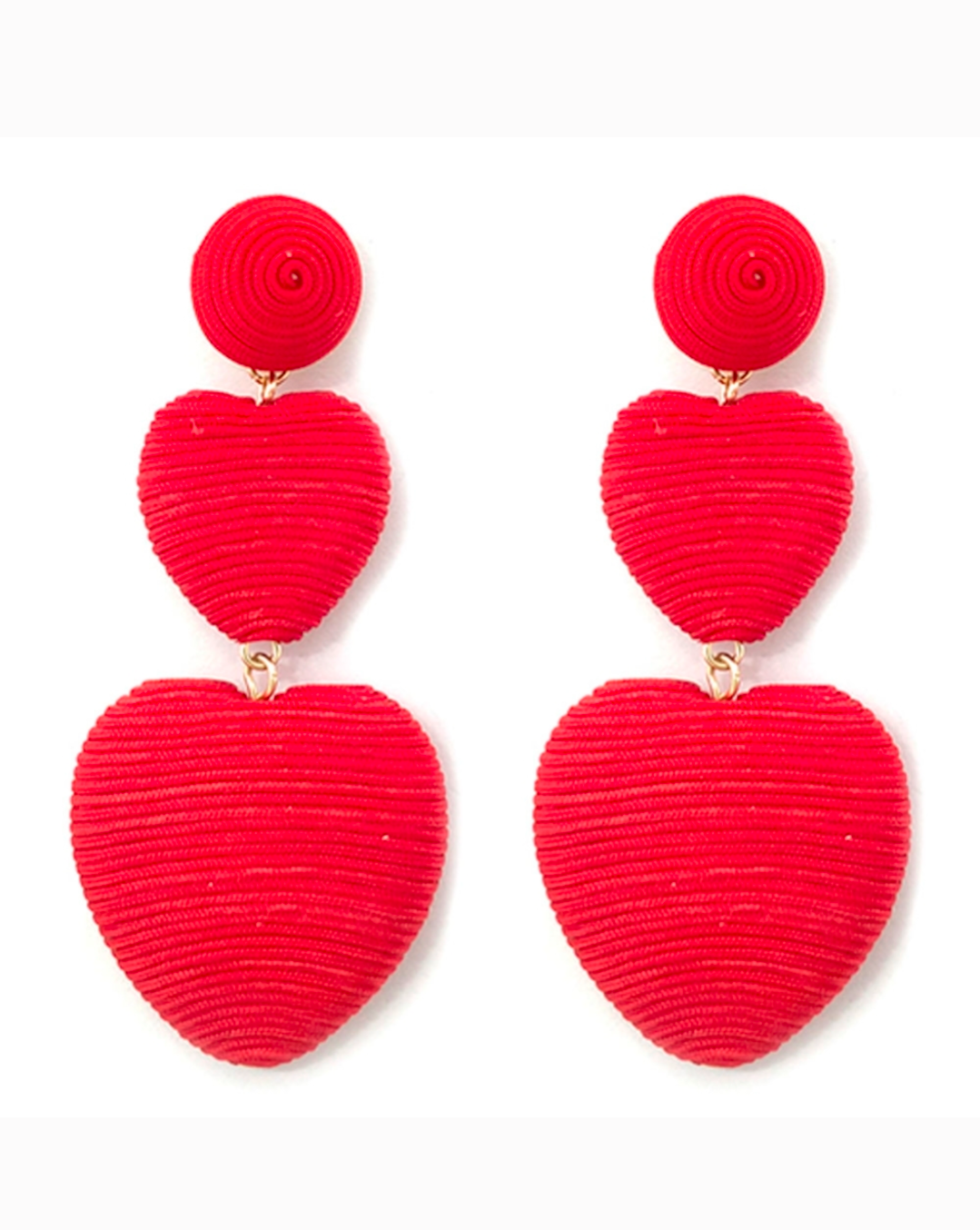 Thread Wrapped Double Heart Dropdown Earrings