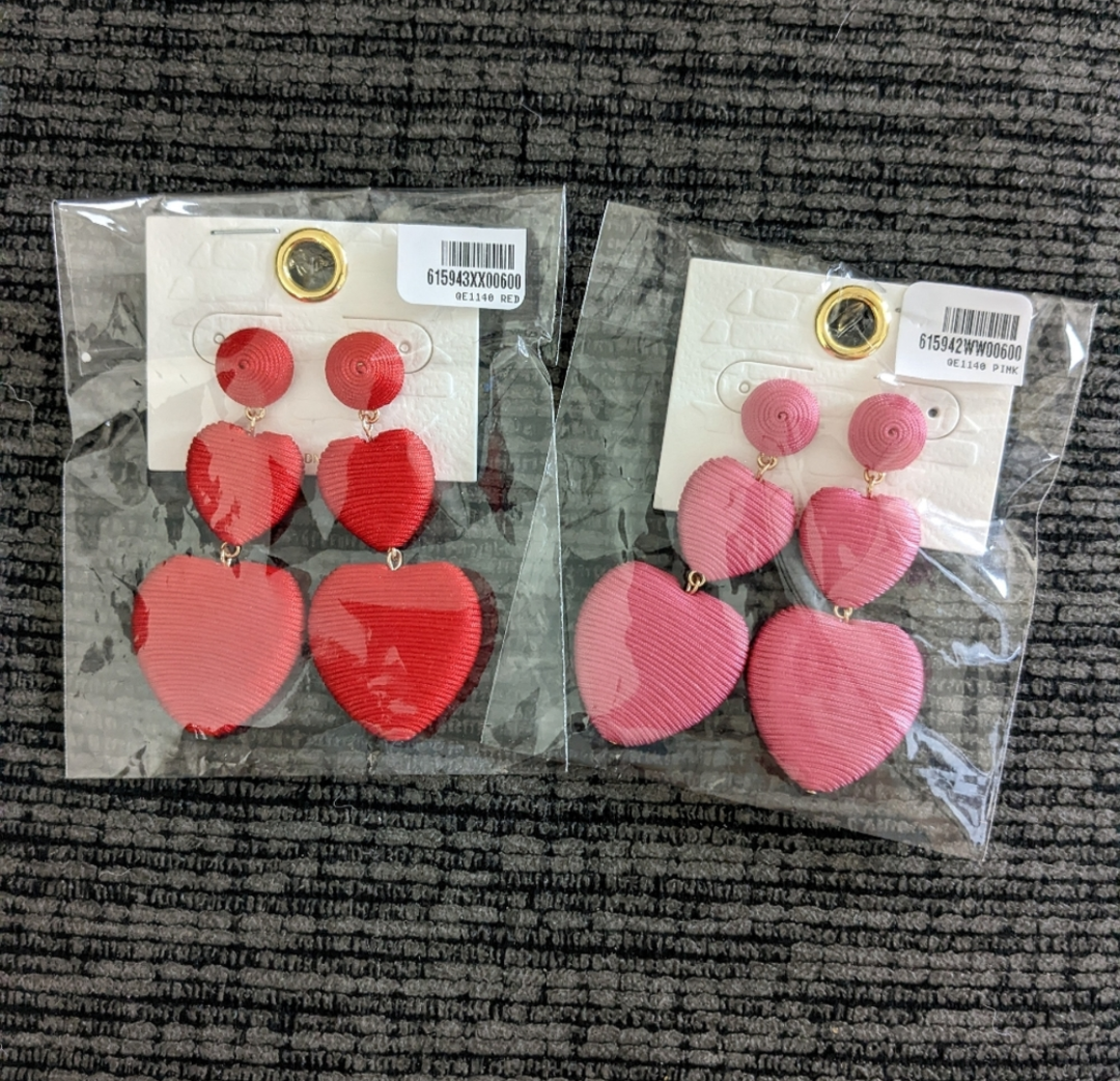 Thread Wrapped Double Heart Dropdown Earrings