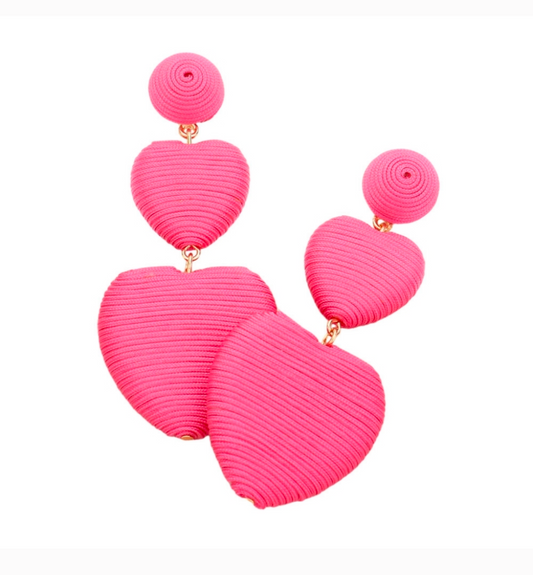 Thread Wrapped Double Heart Dropdown Earrings