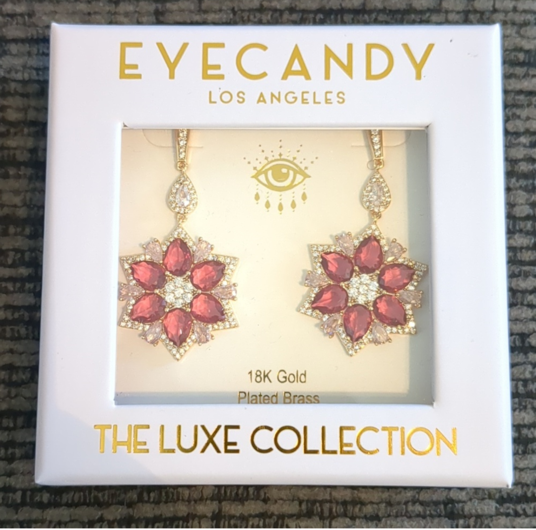 Grace Red Starburst Cubic Zirconia Dangle Earrings