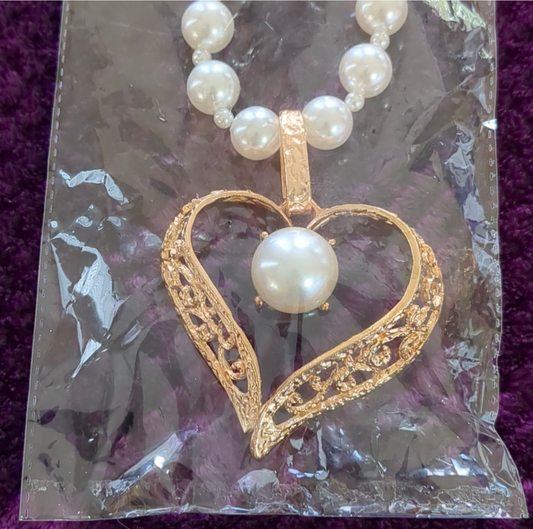 Pearl Open Heart Large Pendant Necklace Set