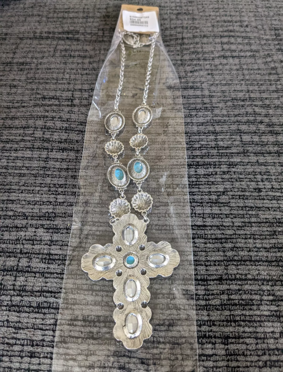 Western Crystal Turquoise Cross Necklace Set