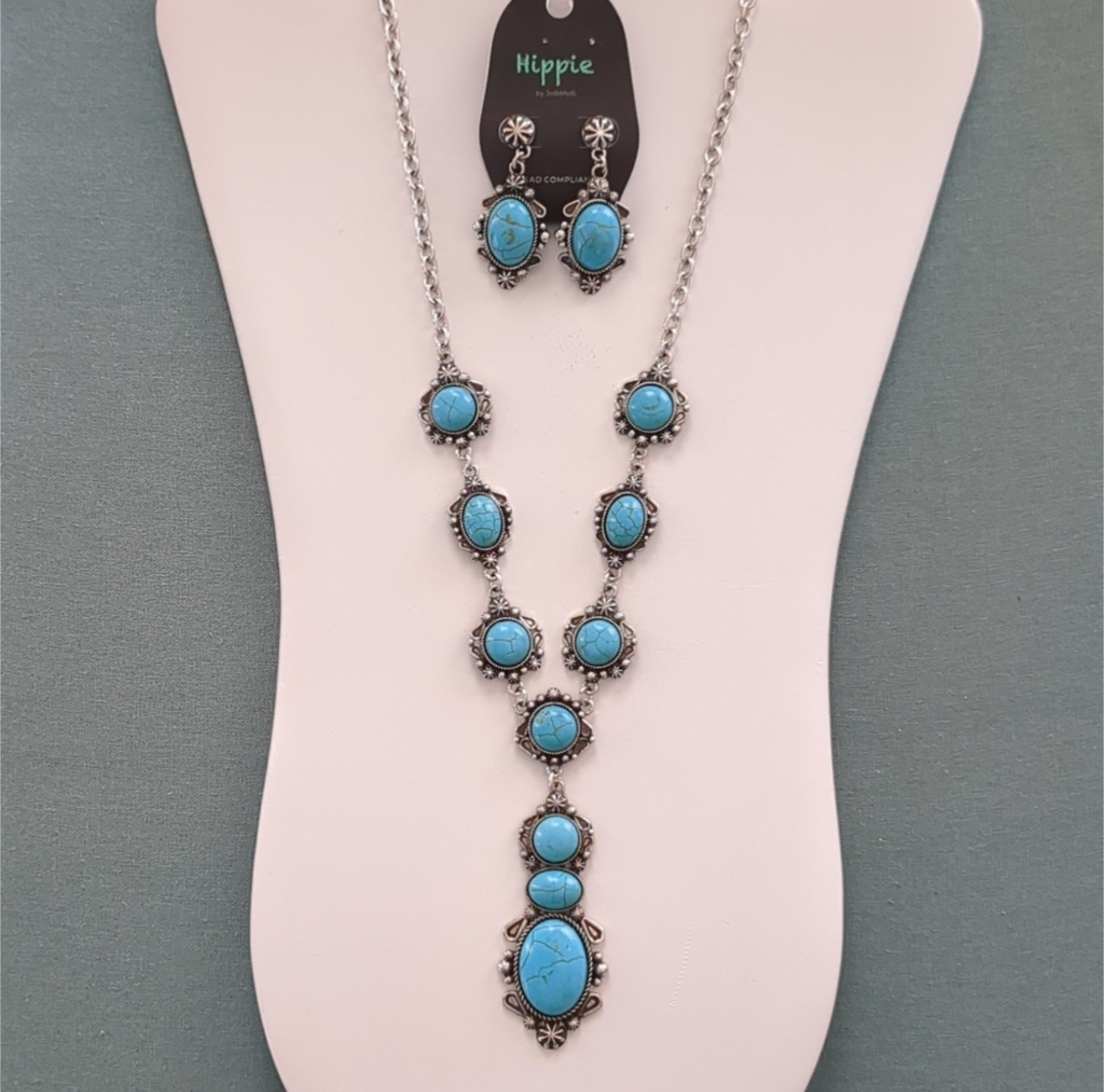 Western Turquoise Adjustable Necklace Earring Set