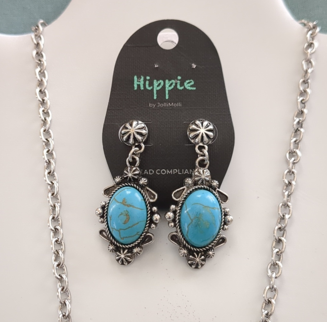 Western Turquoise Adjustable Necklace Earring Set
