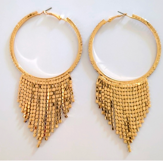 Crystal Rhinestone Tassel Hoop Earrings