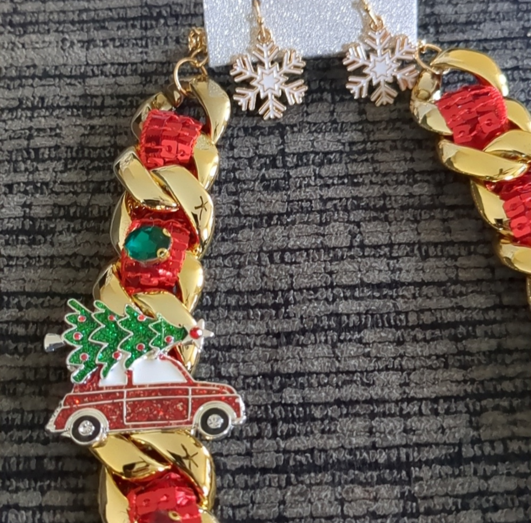Chunky Christmas Bell Snowman Bow Tree Truck Snowflake Necklace