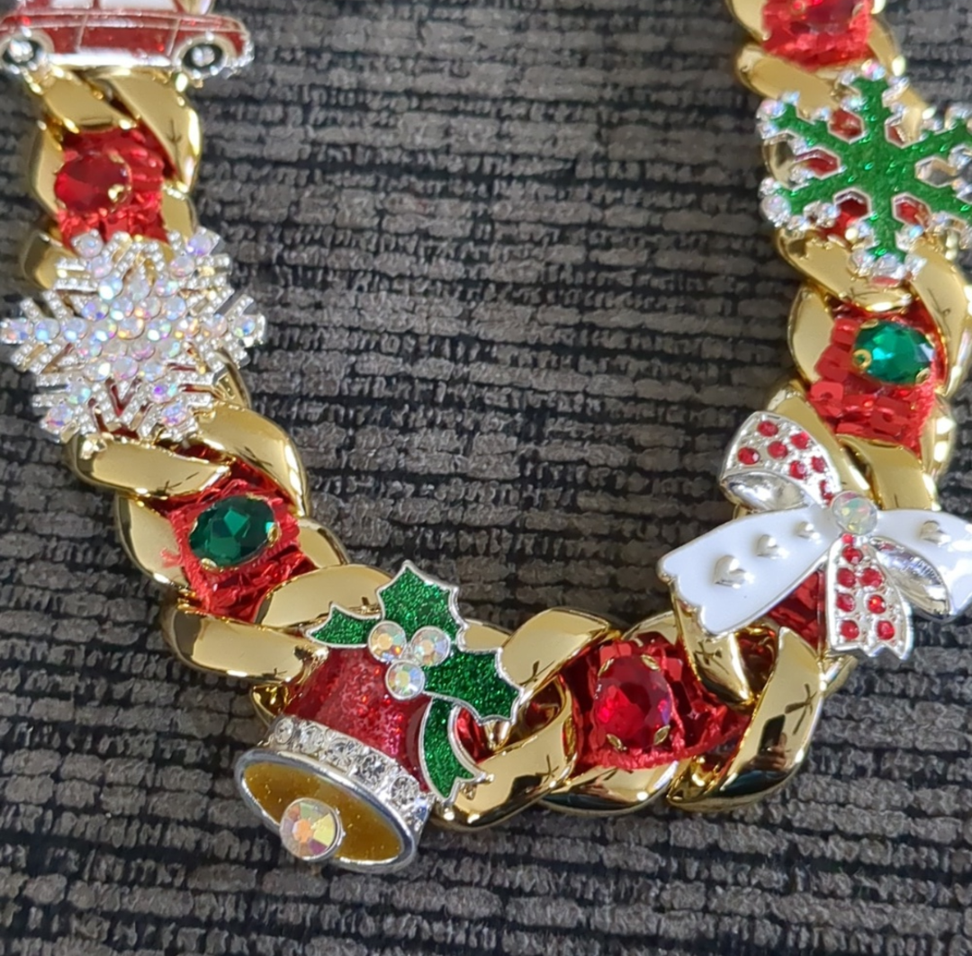Chunky Christmas Bell Snowman Bow Tree Truck Snowflake Necklace