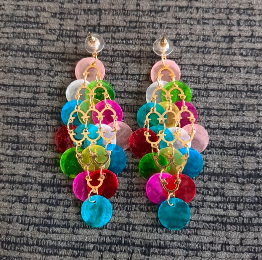 Bold Resin Disc Chandelier Earrings – Oversized Transparent Layered Design