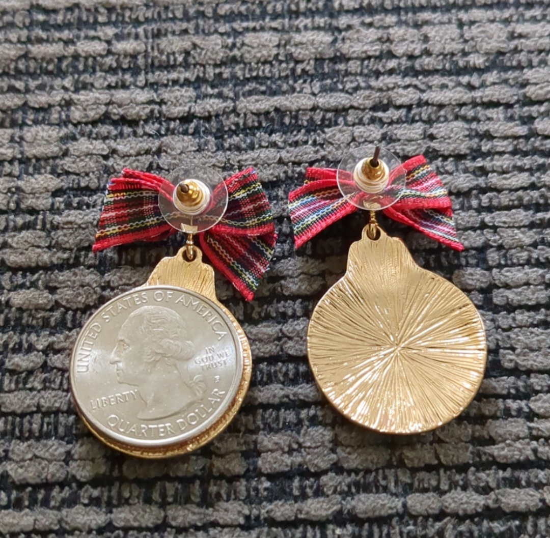 Bow Pointed Enamel Christmas Ornament Dangle Earrings