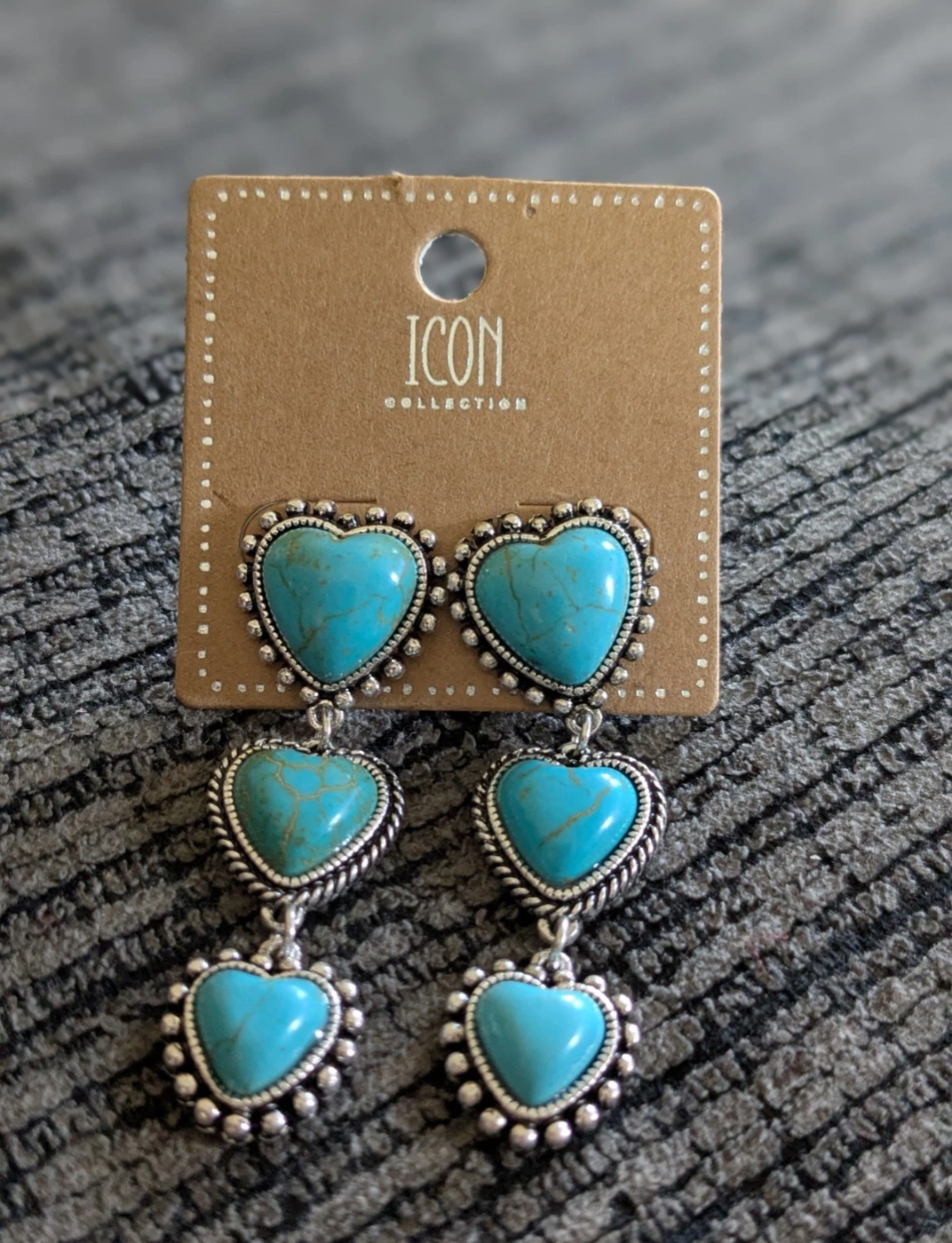 Boho Vintage Southwestern Turquoise Heart Drop Earrings