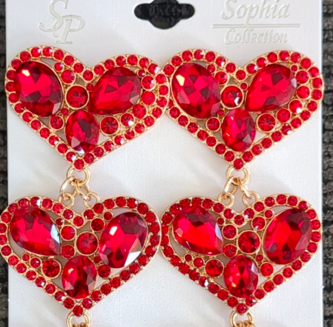 Rhinestone Embellished Triple Heart Dangle Earrings