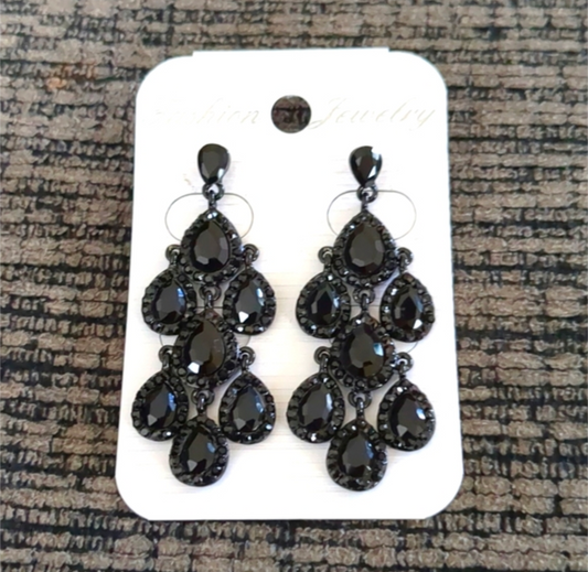 Teardrop Stone Cluster Chandelier Dangle Evening Earrings