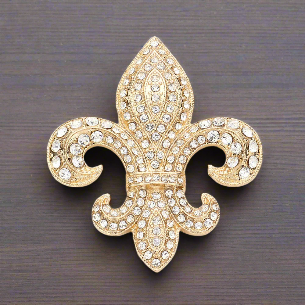Rhinestone Embellished Fleur de Lis Pin Brooch