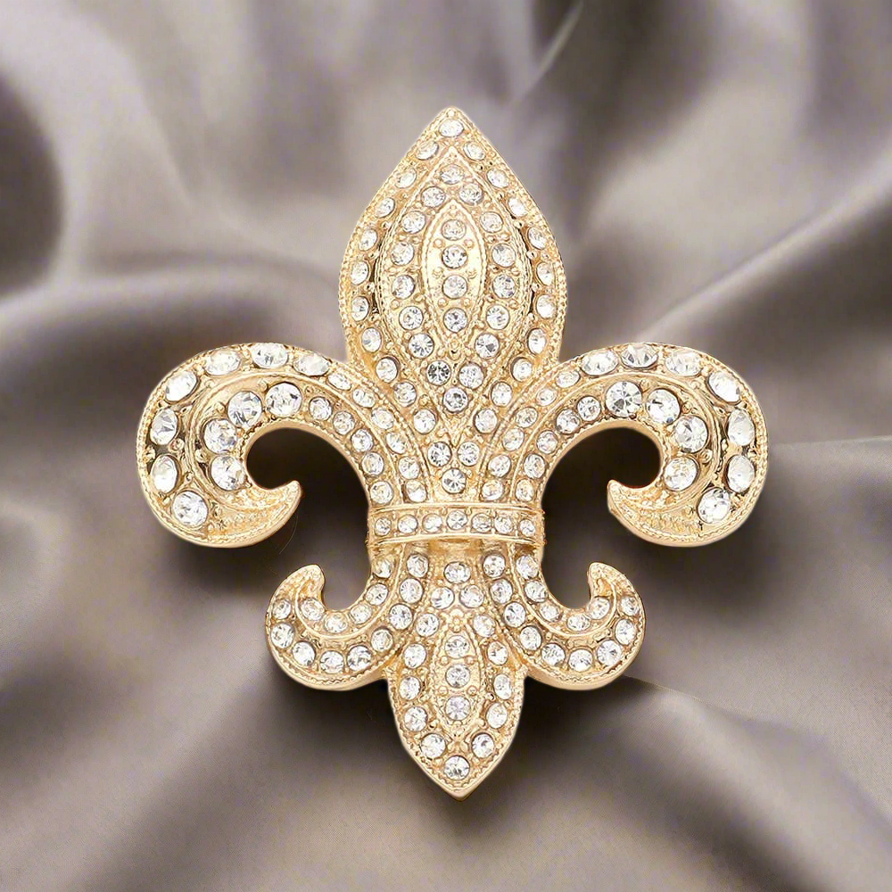 Rhinestone Embellished Fleur de Lis Pin Brooch