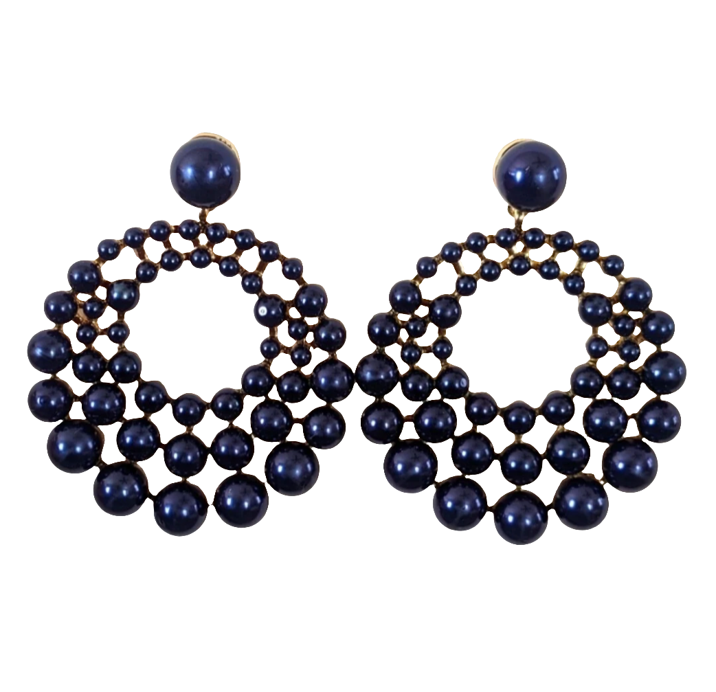 Blue Beaded Pearlized Hoop Earrings