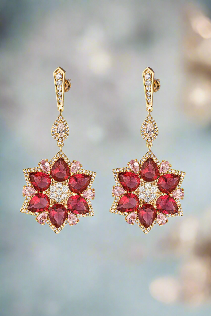Grace Red Starburst Cubic Zirconia Dangle Earrings