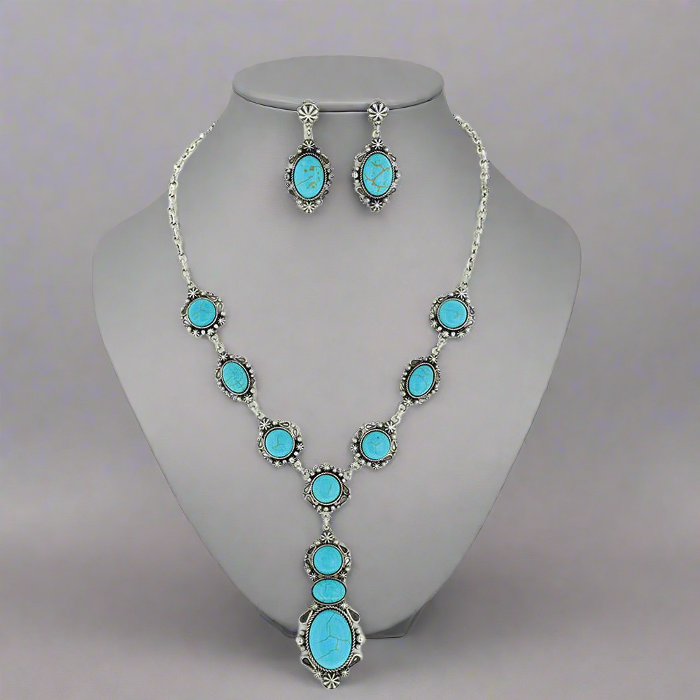 Western Turquoise Adjustable Necklace Earring Set