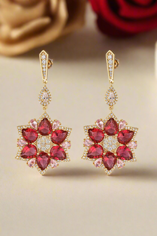 Grace Red Starburst Cubic Zirconia Dangle Earrings