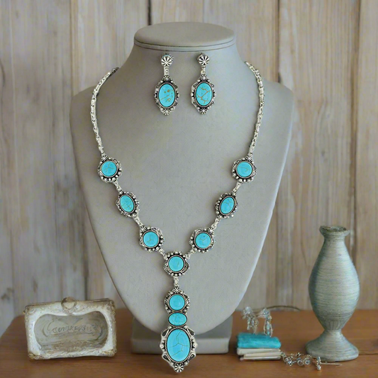 Western Turquoise Adjustable Necklace Earring Set
