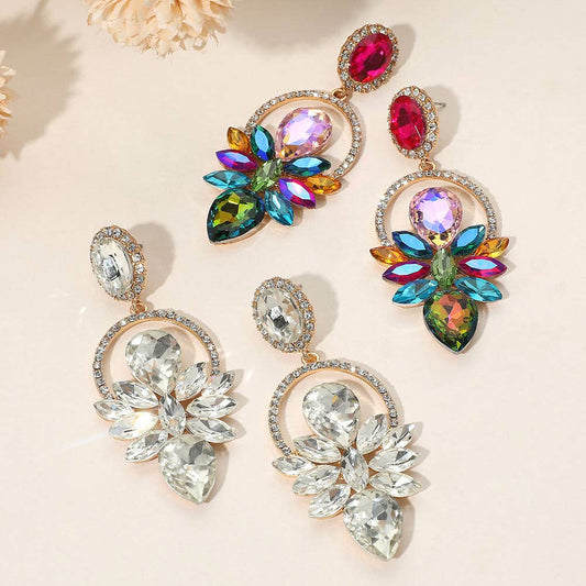 Marquise Stone Cluster Embellished Statement Drop Evening Earrings