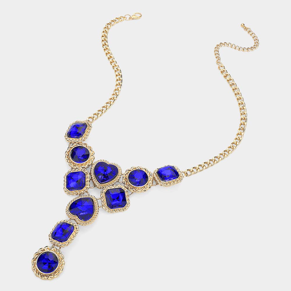 Heart Round Square Stone Cluster Link Y Shaped Necklace