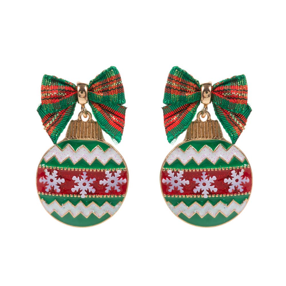 Bow Pointed Enamel Christmas Ornament Dangle Earrings