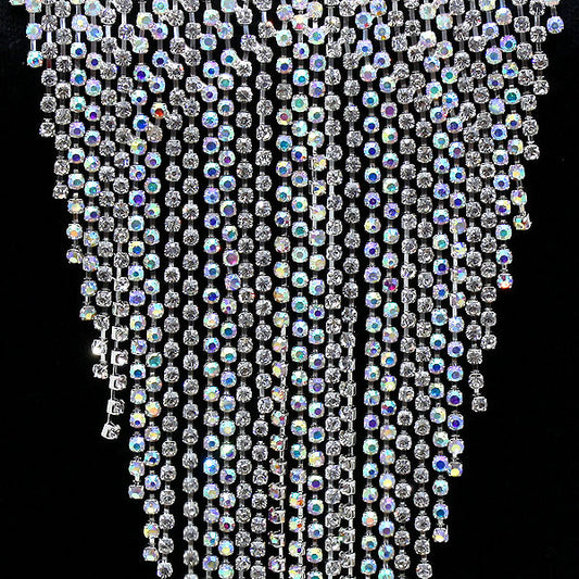 Rhinestone V-shape Fringe Necklace