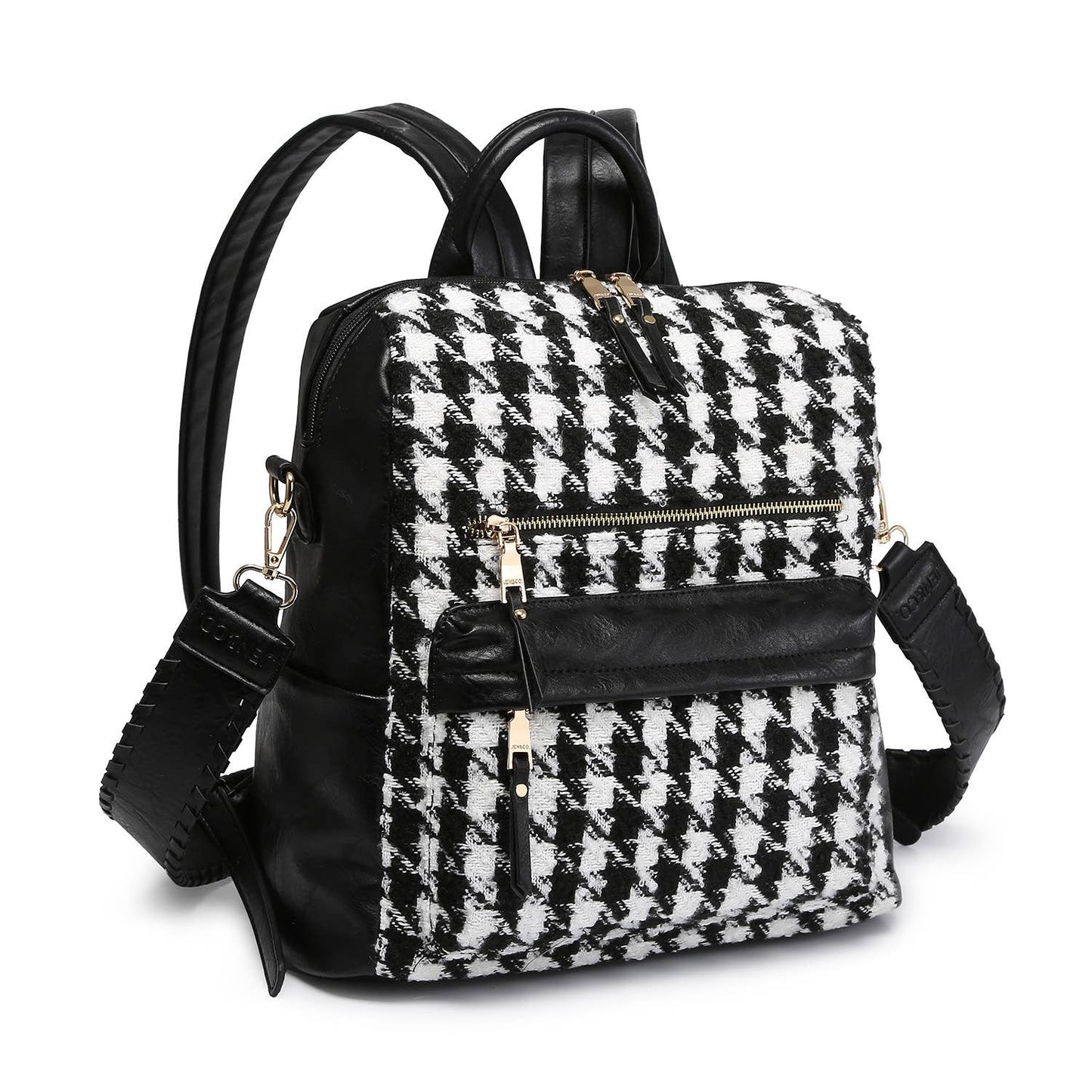 Black and White Houndstooth Backpack w/ Removable Strap
